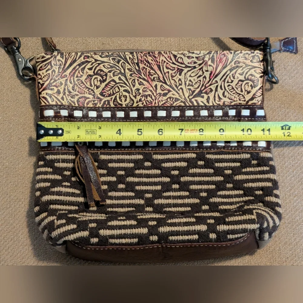 Myra Bag Boho Cotton Carve Leather Crossbody Purse Bag
